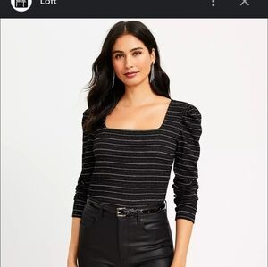 LOFT Black and White Striped Blouse NWT